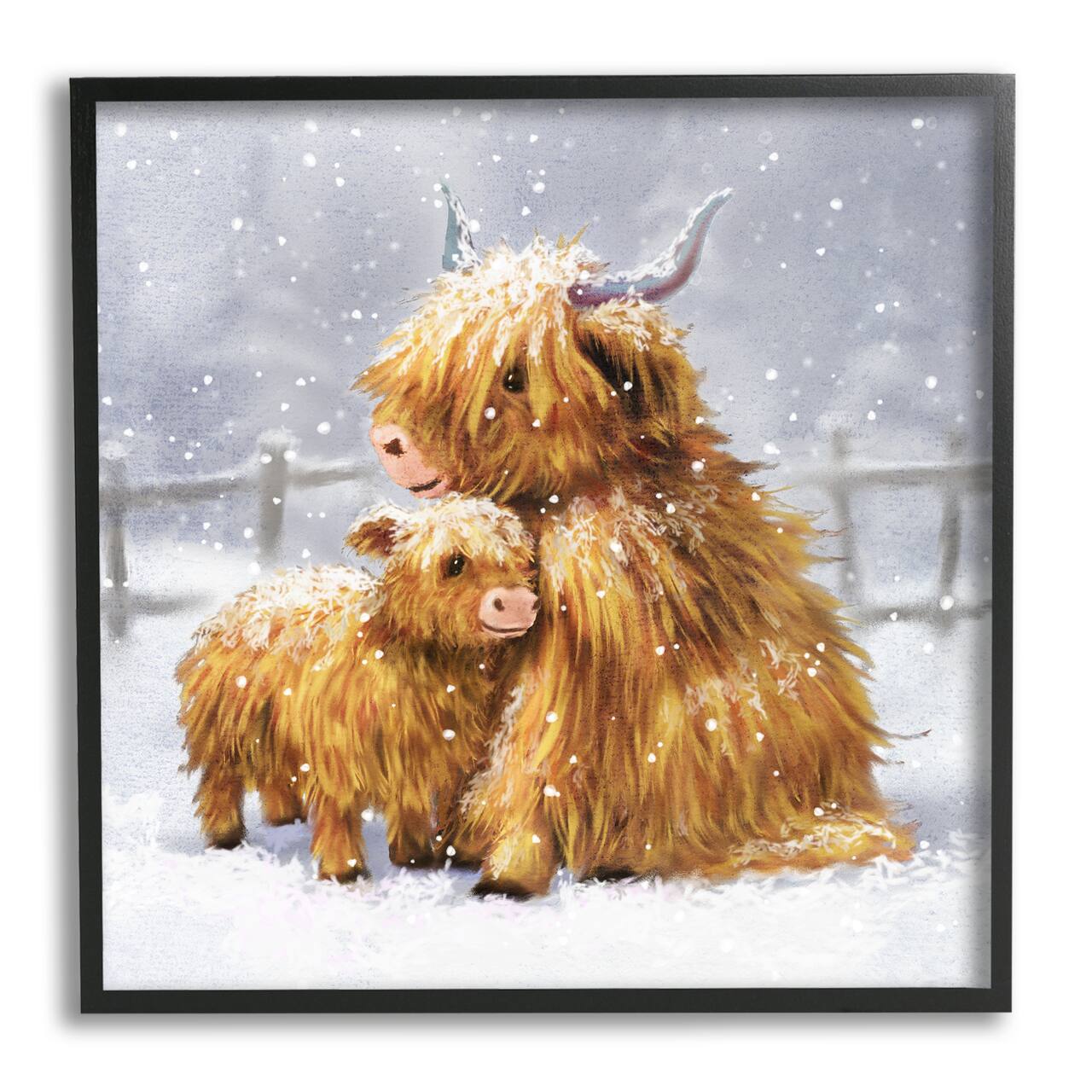 Stupell Industries Cattle Calf Snowy Farm Landscape Framed Giclee Art